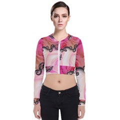 Decorative Elegant Roses Long Sleeve Zip Up Bomber Jacket by FantasyWorld7