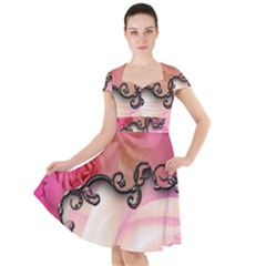 Decorative Elegant Roses Cap Sleeve Midi Dress by FantasyWorld7