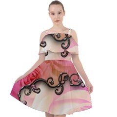 Decorative Elegant Roses Cut Out Shoulders Chiffon Dress by FantasyWorld7