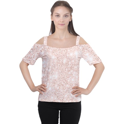 Rose Gold Pink Glitters Metallic Finish Party Texture Imitation Pattern Cutout Shoulder Tee by genx