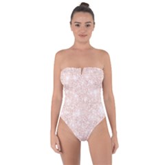 Rose Gold Pink Glitters Metallic Finish Party Texture Imitation Pattern Tie Back One Piece Swimsuit by genx