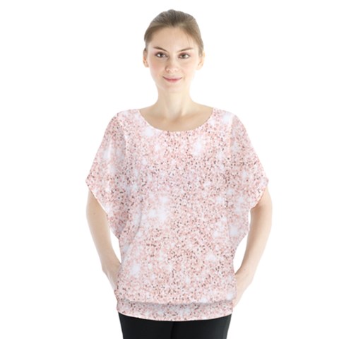 Rose Gold Pink Glitters Metallic Finish Party Texture Imitation Pattern Batwing Chiffon Blouse by genx