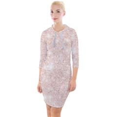 Rose Gold Pink Glitters Metallic Finish Party Texture Imitation Pattern Quarter Sleeve Hood Bodycon Dress by genx