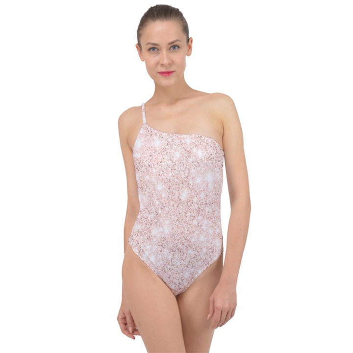 Rose Gold Pink Glitters metallic finish party texture imitation pattern Classic One Shoulder Swimsuit