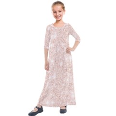 Rose Gold Pink Glitters Metallic Finish Party Texture Imitation Pattern Kids  Quarter Sleeve Maxi Dress by genx