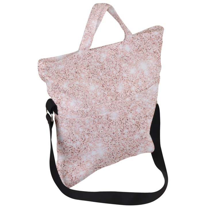 Rose Gold Pink Glitters metallic finish party texture imitation pattern Fold Over Handle Tote Bag