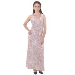 Rose Gold Pink Glitters Metallic Finish Party Texture Imitation Pattern Sleeveless Velour Maxi Dress by genx