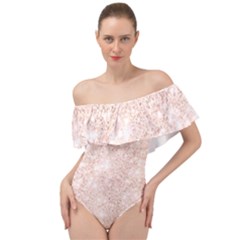 Rose Gold Pink Glitters Metallic Finish Party Texture Imitation Pattern Off Shoulder Velour Bodysuit  by genx