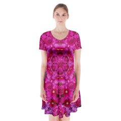 Flower Suprise To Love And Enjoy Short Sleeve V-neck Flare Dress by pepitasart