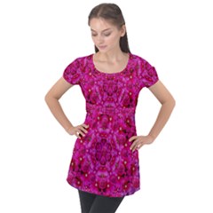 Flower Suprise To Love And Enjoy Puff Sleeve Tunic Top by pepitasart