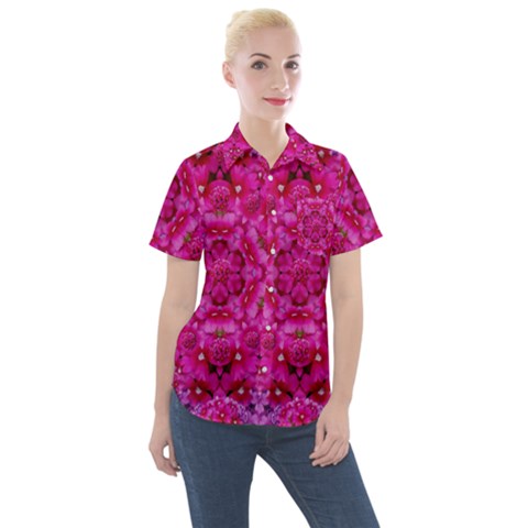 Flower Suprise To Love And Enjoy Women s Short Sleeve Pocket Shirt by pepitasart