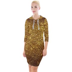 Gold Glitters Metallic Finish Party Texture Background Faux Shine Pattern Quarter Sleeve Hood Bodycon Dress by genx