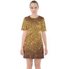 Gold Glitters Metallic Finish Party Texture Background Faux Shine Pattern Sixties Short Sleeve Mini Dress by genx