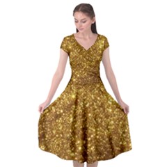 Gold Glitters Metallic Finish Party Texture Background Faux Shine Pattern Cap Sleeve Wrap Front Dress by genx