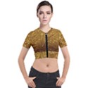 Gold Glitters metallic finish party texture background faux shine pattern Short Sleeve Cropped Jacket View1