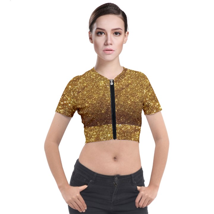 Gold Glitters metallic finish party texture background faux shine pattern Short Sleeve Cropped Jacket