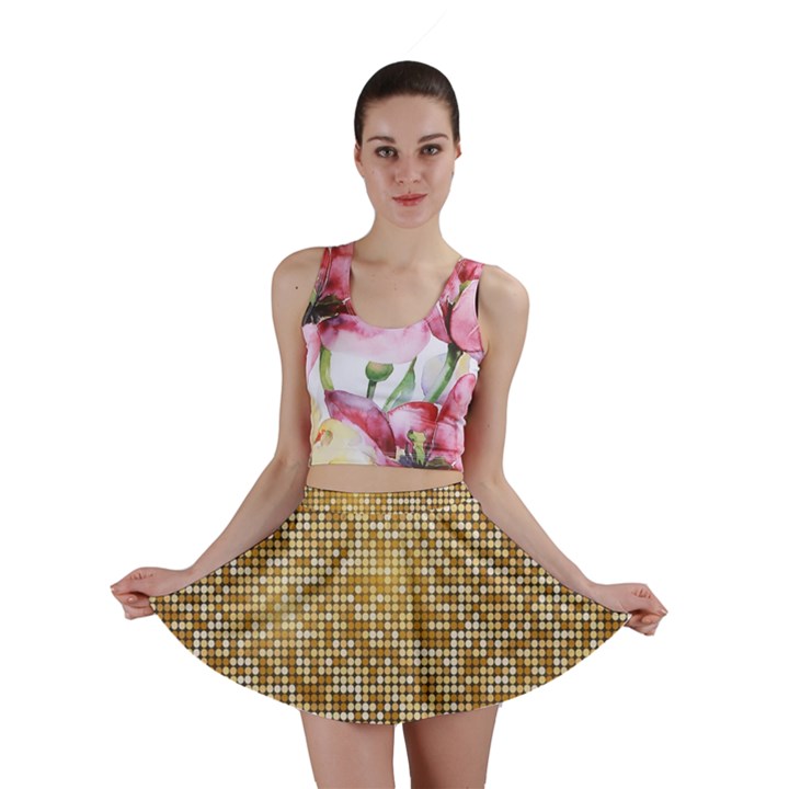 Retro Gold Glitters Golden Disco Ball optical illusion Mini Skirt