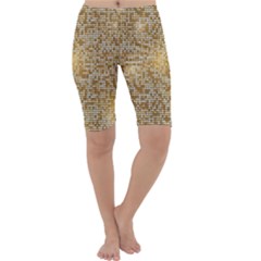 Retro Gold Glitters Golden Disco Ball Optical Illusion Cropped Leggings  by genx