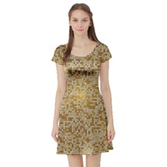 Retro Gold Glitters Golden Disco Ball Optical Illusion Short Sleeve Skater Dress by genx