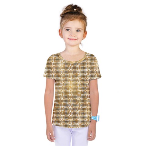 Retro Gold Glitters Golden Disco Ball Optical Illusion Kids  One Piece Tee by genx