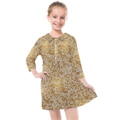 Retro Gold Glitters Golden Disco Ball Optical Illusion Kids  Quarter Sleeve Shirt Dress by genx