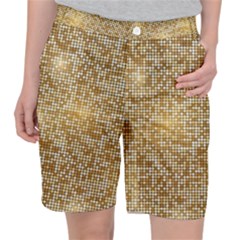 Retro Gold Glitters Golden Disco Ball Optical Illusion Pocket Shorts by genx