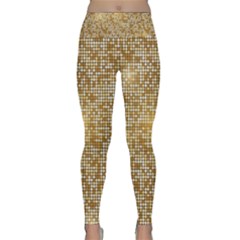 Retro Gold Glitters Golden Disco Ball Optical Illusion Lightweight Velour Classic Yoga Leggings by genx