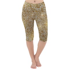 Retro Gold Glitters Golden Disco Ball Optical Illusion Lightweight Velour Cropped Yoga Leggings by genx