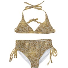 Retro Gold Glitters Golden Disco Ball Optical Illusion Kids  Classic Bikini Set by genx