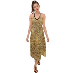 Retro Gold Glitters Golden Disco Ball Optical Illusion Halter Tie Back Dress  by genx