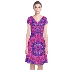 Flowers And Purple Suprise To Love And Enjoy Short Sleeve Front Wrap Dress by pepitasart