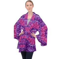 Flowers And Purple Suprise To Love And Enjoy Long Sleeve Velvet Kimono  by pepitasart