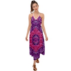 Flowers And Purple Suprise To Love And Enjoy Halter Tie Back Dress 