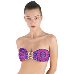 Flowers And Purple Suprise To Love And Enjoy Twist Bandeau Bikini Top by pepitasart