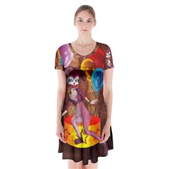 Cute Little Harlequin Short Sleeve V-neck Flare Dress by FantasyWorld7