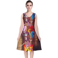 Cute Little Harlequin V-neck Midi Sleeveless Dress  by FantasyWorld7