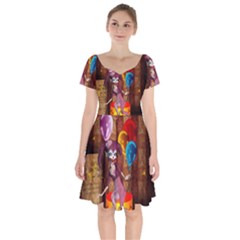 Cute Little Harlequin Short Sleeve Bardot Dress by FantasyWorld7