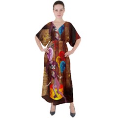 Cute Little Harlequin V-neck Boho Style Maxi Dress