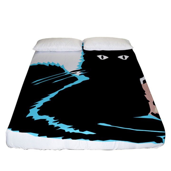 Black Cat & Halloween Skull Fitted Sheet (California King Size)