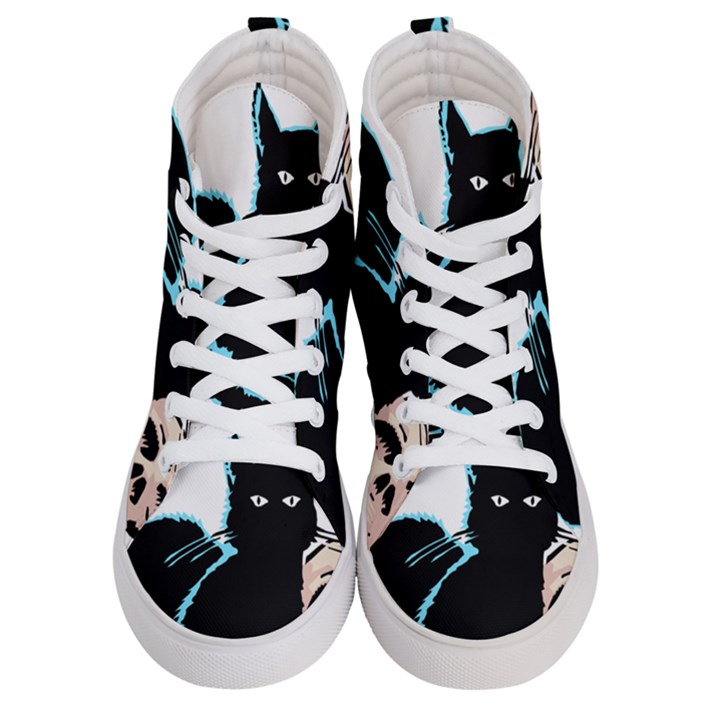 Black Cat & Halloween Skull Women s Hi-Top Skate Sneakers