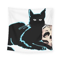 Black Cat & Halloween Skull Square Tapestry (small)