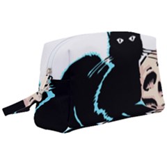 Black Cat & Halloween Skull Wristlet Pouch Bag (large)