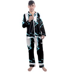 Black Cat & Halloween Skull Men s Satin Pajamas Long Pants Set