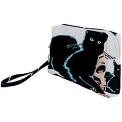 Black Cat & Halloween Skull Wristlet Pouch Bag (small) by gothicandhalloweenstore