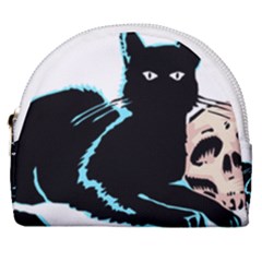 Black Cat & Halloween Skull Horseshoe Style Canvas Pouch by gothicandhalloweenstore