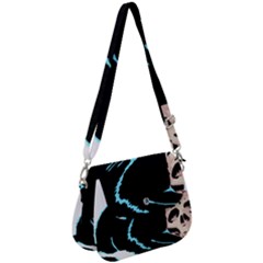 Black Cat & Halloween Skull Saddle Handbag