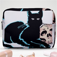 Black Cat & Halloween Skull Make Up Pouch (large) by gothicandhalloweenstore