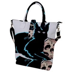 Black Cat & Halloween Skull Buckle Top Tote Bag by gothicandhalloweenstore