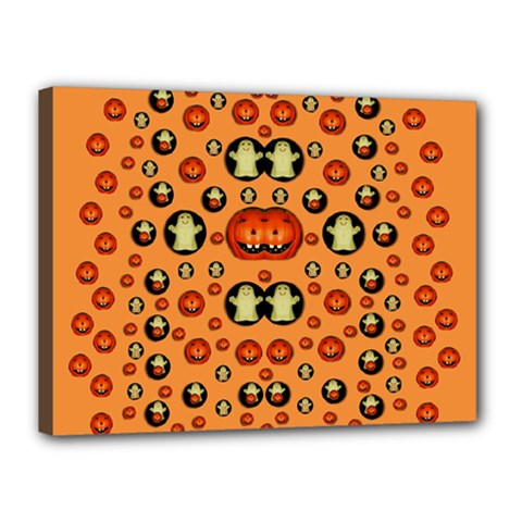 Happy Pumkins And Ghosts And  They Love The Season Canvas 16  X 12  (stretched) by pepitasart