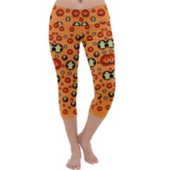 Happy Pumkins And Ghosts And  They Love The Season Capri Yoga Leggings by pepitasart